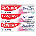 Colgate Whitening Toothpaste for Sensitive Teeth, Enamel Repair and Cavity Protection, Fresh Mint Gel, 6 Oz (Pack of 3)