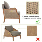 HAOBO Home Mid Century Modern Accent Chair Upholstered Living Room Chairs Armchair with Rattan Armrest Comfy Reading Chair with Wood Frame Lounge Side Chair with Waist Cushion Set of 2