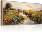 PHAOHUAXM Large Canvas Wall Art For Living Room Wall Decor For Bedroom Watercolour Painting Office Decoration Countryside Sunrise Scenery Wall Picture Home Decor Ready To Hang 30x60 In Wood Framed
