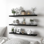 Wood Floating Shelves for Wall Decor, Rustic Wall Shelves for Bedroom Bathroom Kitchen Living Room, Set of 4 Black 36 Inch