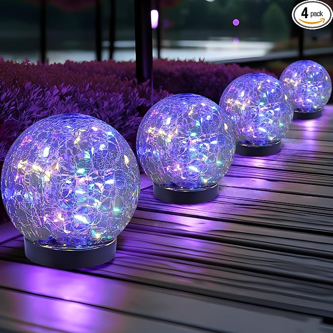 Solar Globe Lights Outdoor Waterproof-Solar Balls for Garden-Cracked Glass Ball Solar Lights Outdoor-Solar Orbs for Outside-Outdoor Decorations for Patio and Yard Lawn Backyard Decor