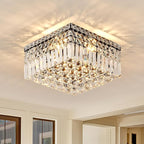 4-Light Black Crystal Chandeliers Flush Mount Chandelier Light Fixture with K9 Crystals Modern Ceiling Lights Elegant Square Lamp for Bedroom,Hallway,Bar,Living Room,Dining Room,H5.9 xW13.7