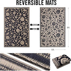 OLANLY Waterproof Outdoor Rug 5x8 ft, Outdoor Plastic Straw Rug with Flower Pattern, Reversible RV Mat for Patio, Camping, Balcony, Deck, Backyard, Black & Beige