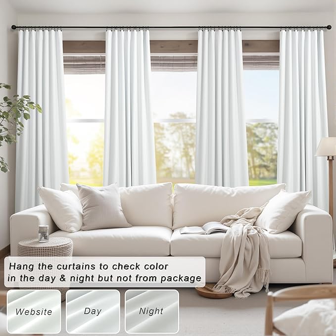 Ivory White Curtains 84 Inch Length 2 Panels for Living Room Curtain for Bedroom Window Total Blackout Off White Drapes 84 Long Boho Farmhouse Linen Black Out Thermal Insulated Curtain Back Tab Pocket