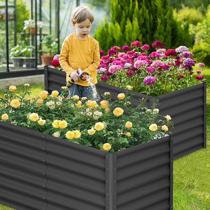 Large Outdoor Planter Boxes Kit Set of 2,6x3x2ft Galvanized Raised Bed Planter with Open-Ended Base Design, Elevated for Outdoor Plants, Durable Raised Bed for Gardening,Green