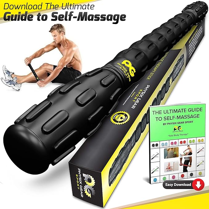 Physix Gear Roller Stick - Muscle Roller Massage Stick for Legs, The Stick Massage Roller for Deep Tissue Massaging Stick for Athletes, Physical Therapy Muscle Roller, Recovery Stick Roller