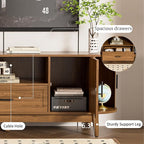 63" Fluted TV Stand for Tvs up to 70", Mid-Century Modern Entertainment Center with Drawers and Fluted Doors, Curved TV Media Console Table with Sliding Doors for Living Room, Bedroom (63")