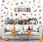 clothmile 40.15 x 38.58 Inch Happy Halloween Pumpkins Wall Decals Halloween Leaves Bat Spider Wall Stickers Halloween Removable Wall Sticker for Halloween Party Supplies Home Wall Decor