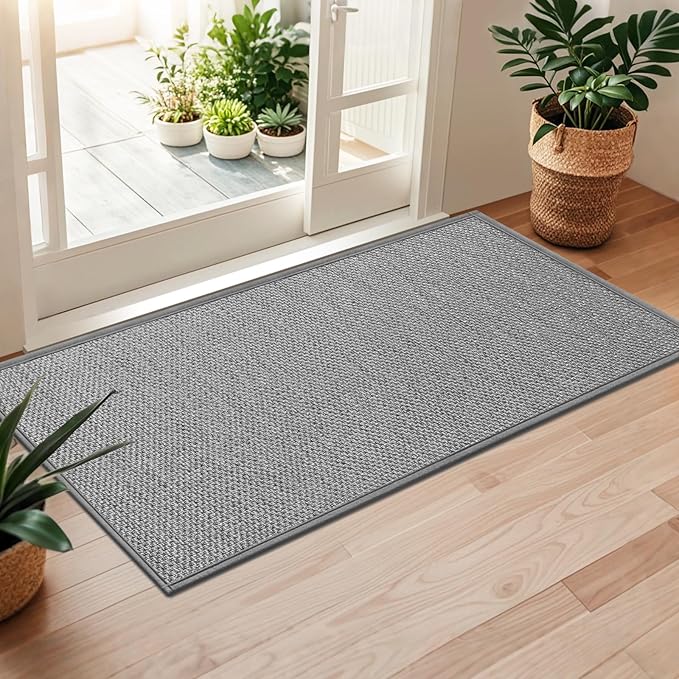 LEKEEPGO Door Mat 24"x47", Non Slip Door Mat Indoor Entrance, Rubber Backing Front Indoor Door mat Washable Absorbent Low-Profile Entryway Entry Resist Dirt Inside Door Mats, Light Grey
