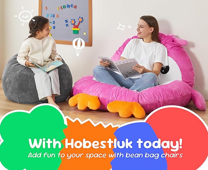 Hobestluk 2.5FT Bean Bag Chair Beanbags Small Bean Bag Chair with Filler Included Teardrop Bean Bag with Removable Cover for Bedroom Living Room (Small, Grey)