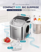EUHOMY Countertop Ice Maker Machine with Handle, 26lbs Per Day, 9 Ice Cubes Ready in 6 Mins, Auto-Cleaning Portable Ice Maker with Basket and Scoop, for Home/Kitchen/Camping/RV (Silver)