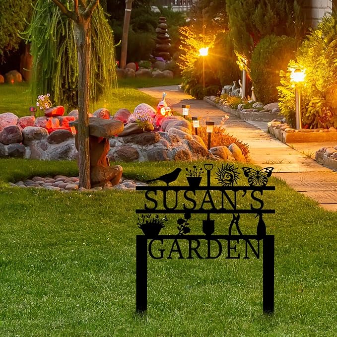 Personalized Garden Sign, Custom Garden Tools Sign with Stakes, Garden Sign with Last Name, Personalized Flower Garden Name Sign, Yard Sign, Lawn Sign, Custom Family Name Garden Sign, Farmhouse Decor