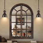 Arched Wall Mirror with Window Design, 38"x26" Rustic Farmhouse Wood Mirror for Wall Decor, Decorative Vintage Arch Mirror for Living Room, Bedroom, Entryway
