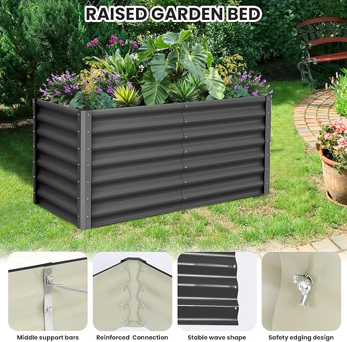 Large Outdoor Planter Boxes Kit Set of 2,6x3x2ft Galvanized Raised Bed Planter with Open-Ended Base Design, Elevated for Outdoor Plants, Durable Raised Bed for Gardening,Green