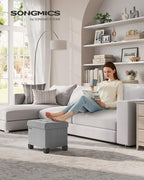 SONGMICS Storage Ottoman, Small Ottoman Foot Rest with Legs, 12.6 x 15.8 x 13.2 Inches Foot Stool, Load up to 660 lb, for Living Room, Bedroom, Dorm, Dove Gray ULSF012G02