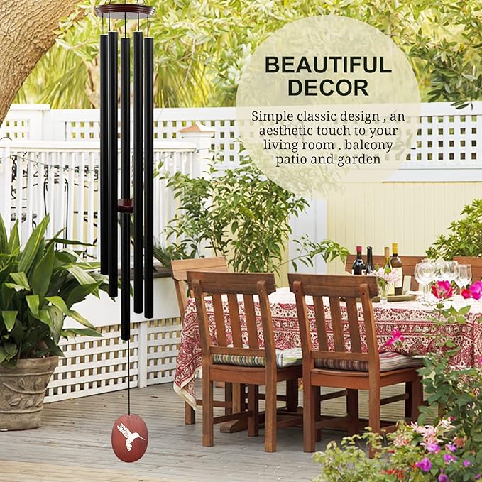 60" Wind Chimes Outdoor, WindChimes Large Wind Chimes for Outside Deep Tone with 5 Tuned Tubes and S Hook, Wind Chime Outdoor Decoration for Patio, Garden, Yard (Hummingbird)