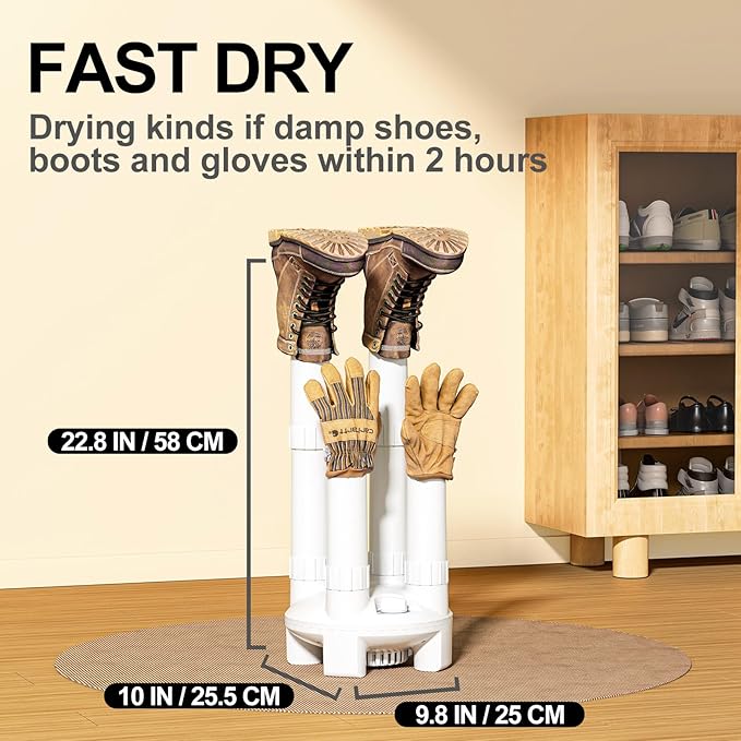 Boot Dryer, Shoe Dryer and Glove Dryer with Timer and Fan, White