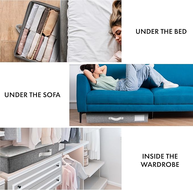HOMELUX THEORY 2pc Under Bed Storage Containers, Bedroom Under the Bed Drawer Storage Organizer with Bins and Lids, Large Underbed Clothes Storage Box Ideal for Blanket, Fabric, & Shoes (LightGray)