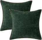MIULEE Pack of 2 Christmas Pillow Covers 24x24 Inch Dark Green Farmhouse Decorative Throw Pillow Covers with Stitched Edge Soft Chenille Solid Dyed Couch Pillow Covers for Sofa Bed Living Room