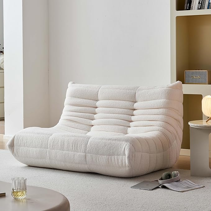 Bean Bag Chair for Adults, Oversized Loveseat Fireside Chair Comfy Lazy Floor Sofa, 2 Seater Lazy Sofa Couch Memory Foam Bean Bag for Living Room, Bedroom Apartment Office (Beige)