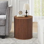 AVZEAR Fluted Round Side Table with Storage, Small Mid Century End Table Fluted Nightstands, Modern Circle Bedside Tables Wood Night Stand for Small Spaces, Living Room, Bedroom (Rustic Walnut)