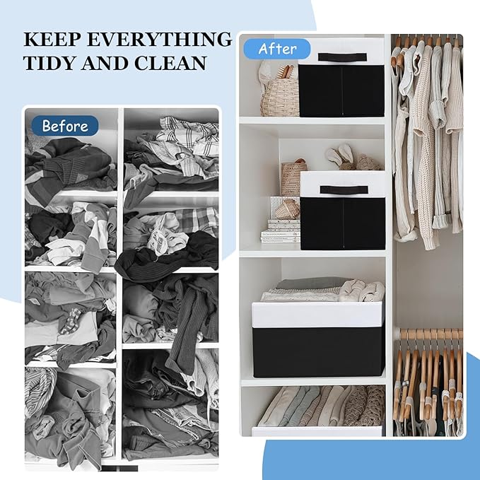 Criusia 8 Pack Large Storage Baskets for Room Organization, Multi-Purpose Bins for Closet, Shelves, Kitchen, Office, Decorative Fabric Foldable Storage Boxes with Handles (14L*10W*9.5H)