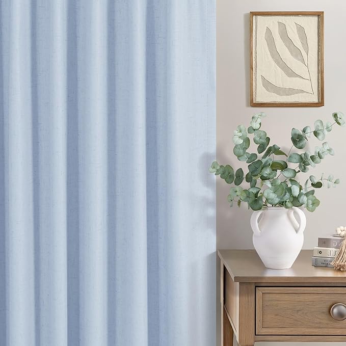 Light Blue Blackout Curtains 90 Inches Long for Bedroom 2 Panel Set Thermal Insulating Room Darkening Draperies for Living Room Black Out Linen Drapes Winter Cold Blocking Grand Millenial 52x90 Length