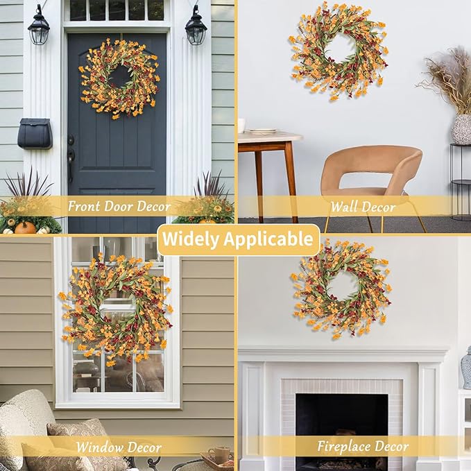Artgar Fall Wreath, Fall Wreaths for Front Door, 24 in Fall Decor Floral Wreath, Door Wreaths for Front Door Outside All Season for Thanksgiving Home Indoor Outdoor Wall Decor (Red Orange Yellow)