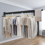 Wall Mounted Clothes Hanger, Aluminum Clothes Drying Rack, Space Saver, Retractable, Windproof Holes, with Clips