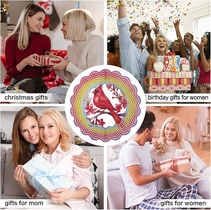 Wind Spinners Outdoor Cardinala Decorations - Birthday Gifts for Women Mom Grandma, Cardinala Deocr Hanging Wind Spinner 12 inch 3D Wind Sculptures for Garden Decor for Outside, Yard, Outdoor