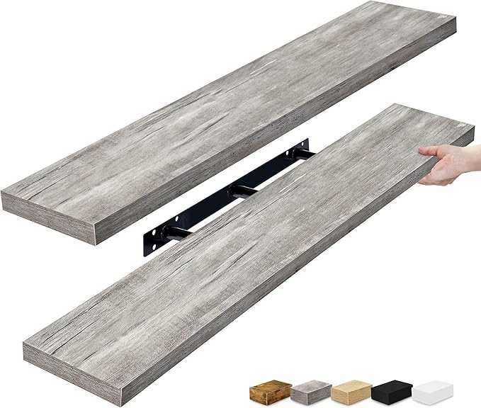 Sorbus Floating Shelves for Wall - 48 Inch Long Bathroom Shelves, Wall Decor for Bedroom, Kitchen, Living Room & Book Storage - Mounted Floating Shelf with Invisible Brackets (Gray, 2 Pack)