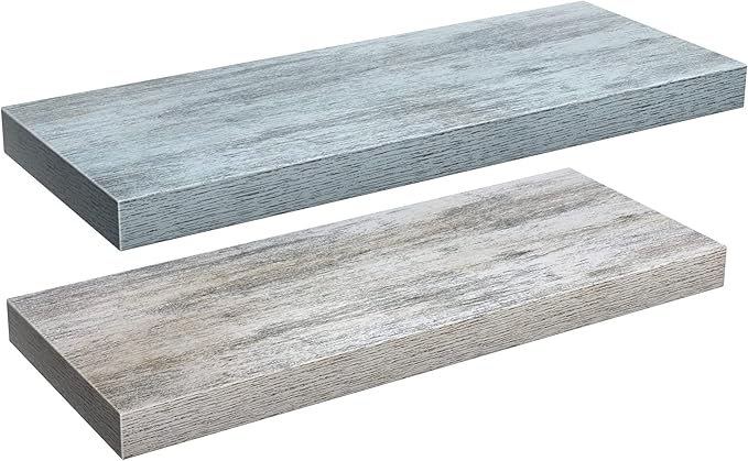 Sorbus Floating Shelves - 2 Pack 16 Inch Rustic & Blue Wall Shelves for Bedroom, Kitchen, Living Room, Bathroom Shelves, Home Decor, Office - Floating Shelf for Trophy, Books, Frames, Toilet Paper