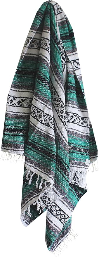 Del Mex Classic Mexican Blanket, Large Authentic Woven Falsa Throw (70"x50"), Artisan Southwest Décor for Beach, Yoga, Outdoors (Teal)