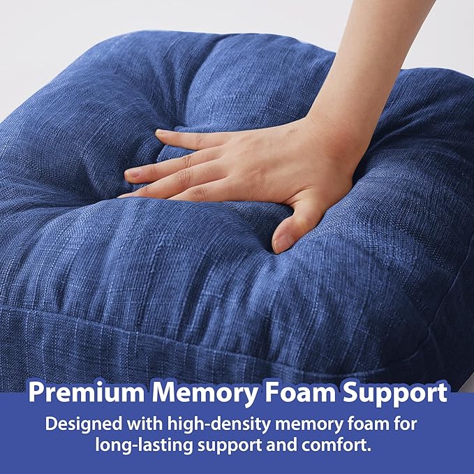 Chair Cushions, Dining Chair Cushions, Tufted Indoor Chair Pads, Set of 2, Navy Blue, 16.5'' x 16.5'' x 3.5''