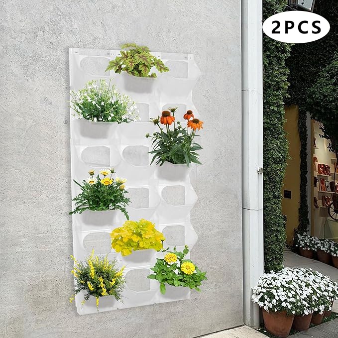 12Pieces 3-Pot Wall Planter Vertical Garden Plant Walls Wall Mounted Vertical Planter with Water-Storage Layer Stackable Wall-Mounted Flower Pot for Gardens, Balconies 180.78lbs Total Capacity (White)