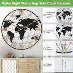 36 Inch Extra Giant Oversized Black Metal Wall Clock,Large Modern Decorative Silent World Map Wall Clock with Vintage Gold Roman Numeral for Living Room,Entrance Fireplace,Dining Room Decor