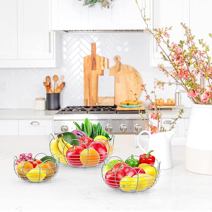 Simple Houseware Modern 3-Tier Hanging Fruit Basket, Chrome