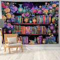 keowhsf Pink Purple Flower Bookshelf Wall Tapestry Colorful Tapestries for Bedroom Aesthetic Floral Tapestry Wall Hanging Cute Girl Bedroom Decor