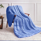 Chunky Knit Throw Blanket, 40''*50'' Knitted Throw Chenille Yarn for Bed Couch, Handmade Light Blue Crochet Big Thick Blanket, Machine Washable Cute Comfy Blanket for Home Decor