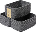 Small Storage Baskets for Organizing | Closet Organizer Bins | Shelf Toy Basket | Woven Rope Baskets | Cube Decorative Box | Shallow Basket | 11.5x7.5x4.7” | 3 Packs Dark Gray