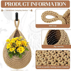 Wall Hanging Baskets for Organizing - 3 Pack Hanging Fruit Basket with 6 Pcs Strong Hooks, Handwoven Onion Storage Teardrop Home Onion Basket for Fruits Vegetable Potato Kitchen Storage(Light Linen)