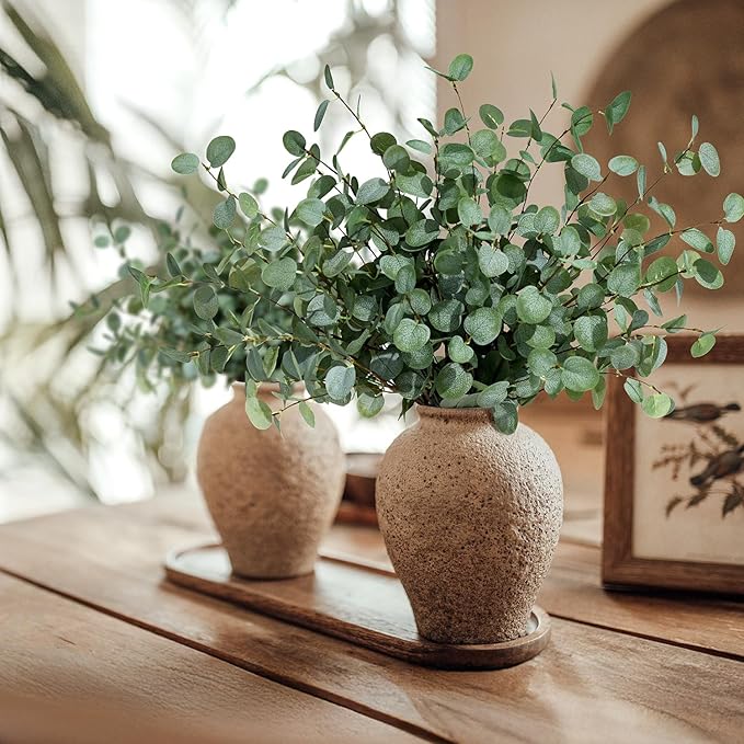 8Pcs Faux Eucalyptus Stems, 27" Artificial Eucalyptus Plants with White Frosted Coating, Fake Eucalyptus Decor Silk Greenery Leaves for Wedding Bouquets Home Decor DIY Floral Arrangements