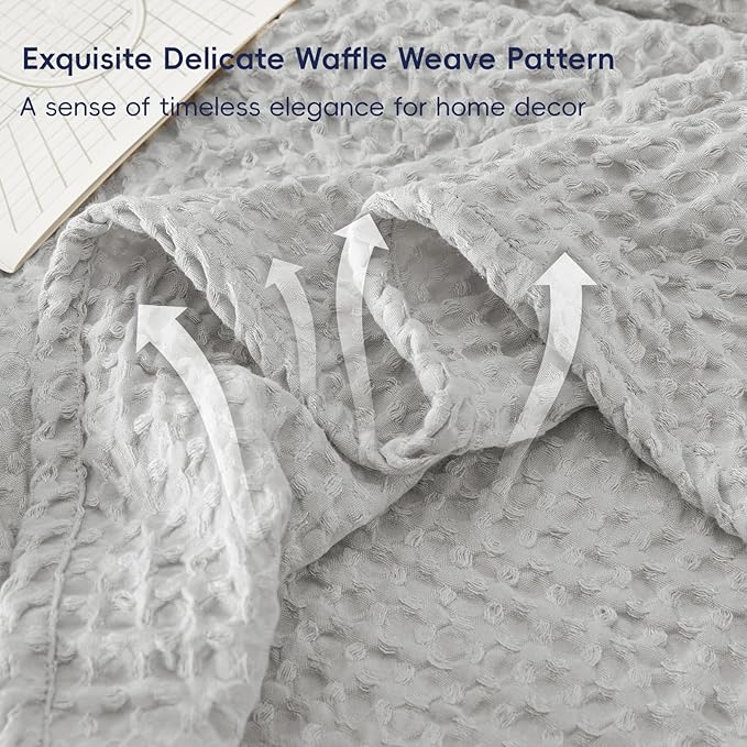 PHF Ultra Soft Waffle Weave Blanket Twin Size 66"x 90"- Washed Lightweight Breathable Cozy Woven Blanket for Bed - Aesthetic Decor for Couch Bedding Sofa Home Car - Light Grey