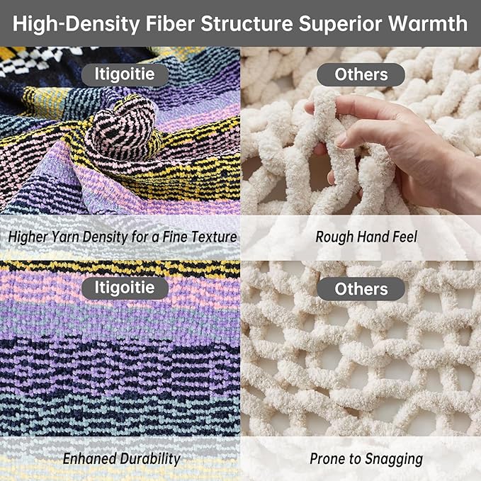 Soft Chenille Yarn Throw 36"x48", Handmade Knit Throw Blanket, for use in All Seasons, Soft Cozy Warm Knitted Blanket for Bed Sofa, Couch Chair, Living Room(1.76Ib)