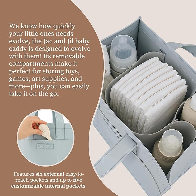Premium Vegan Leather Baby Diaper Caddy Organizer – Portable Storage Basket for Newborn Essentials, Changing Table, Nursery, Car & Travel, Gifts for Baby Shower (Pastel Seafoam)