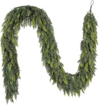 6 ft Christmas Garland, Cedar Garland, Real Touch Cypress Garlands, Green Artificial Greenery Garland for Mantel Indoor Outdoor Christmas Decorations