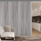 150 Inches Extra Wide Room Divider Draperies, Pinch Pleat Drapes, Absolutely Blackout Sliding Door Drapery, Total Privacy Ceiling Track Curtains, 150" W by 96" L, Browish Grey (1 Panel)
