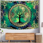 Delur Tree of Life Tapestry Green Nature Bohemian Mandala Spiritual Tapestry Wall Hanging Mystical Landscape Hippie Psychedelic Headboard for Bedroom Living Room Home Decor (70.8" x 92.5")