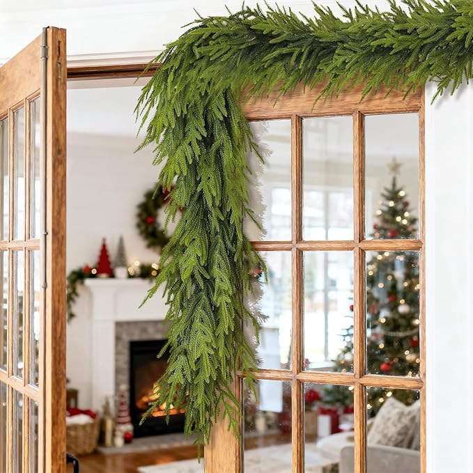 Artificial Norfolk Pine Garland - Faux Christmas Garland Fake Green Garland for Fireplace,Table, Stairs, Mantle, Window,Indoor Outdoor,Home,Holiday Decor (1 PCS,6 FT)