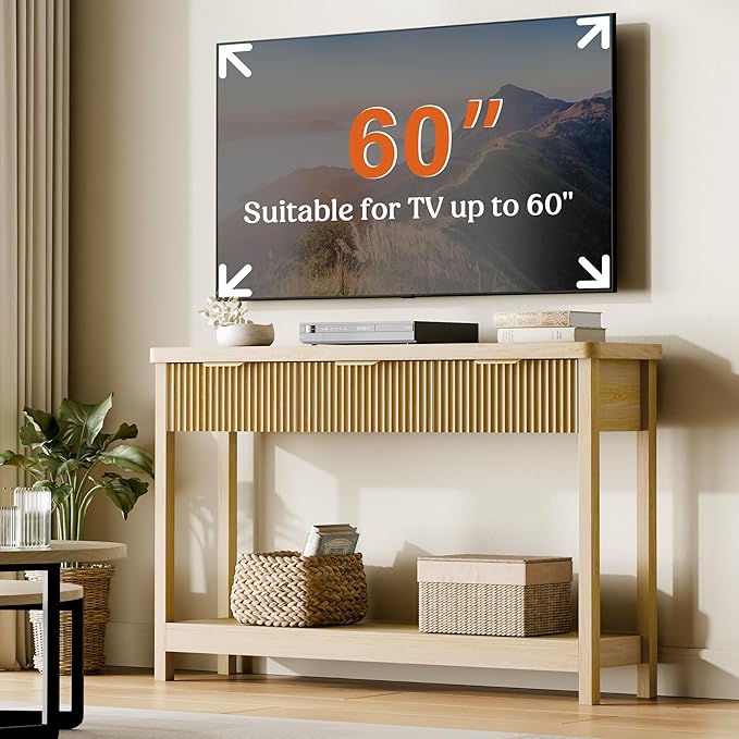 Lulive 51" Fluted Console Table for Entryway, Entryway Table with 3 Wooden Drawers, Farmhouse Behind Sofa Table for Living Room, Hallway, Couch, Foyer